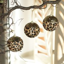 Artikel Weihnachtskugeln Kunststoff Leopard Muster mit Glitzer 7cm 3 Stück