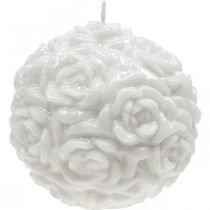 Artikel Kugelkerze aus Wachs mit Rosenmotiv 10,5cm Weiß Tischdekoration Hochzeit Geburtstag