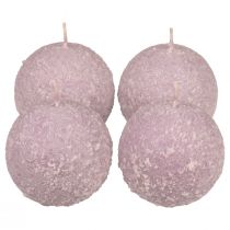 Runde Kerzen Lila Schneeball Glitter Kugelkerzen 8 cm 4St