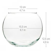 Artikel Kugelvase Glas Vase klar Runde Tischvase Blumenvase Ø15,5cm H12,5cm