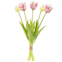 Artikel Kunstblumenstrauß aus 5 Papageientulpen, künstliche Tulpen, 40 cm, rotweiß-rosa