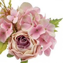 Kunstblumenstrauß, Hortensien Strauß mit Rosen Rosa 32cm