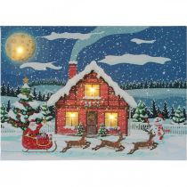 LED Bild Weihnachten Weihnachtsmann mit Schneemann LED Wandbild 38x28cm