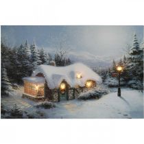 LED Bild Weihnachten Winterlandschaft mit Haus LED Wandbild 58x38cm