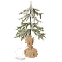 Artikel Künstliche beschneite Tanne mit LED-Lichtern im Jutesack 50 cm innen