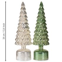 Artikel LED Weihnachtsbaum Set drehend Grün Silber H34cm 2 Stück