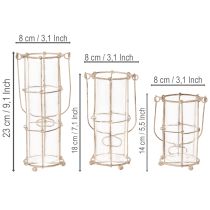 Artikel Laternen-Set aus Metall und Glas, Ø 8,5 cm, H 23/18,5/14,5 cm, 3-teilig, braun-grau