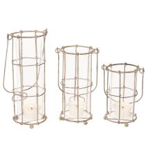 Artikel Laternen-Set aus Metall und Glas, Ø 8,5 cm, H 23/18,5/14,5 cm, 3-teilig, braun-grau