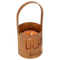 Artikel Metall Laterne Windlicht Edelrost Ø10,5cm H11cm mit Schriftzug 2 Stück