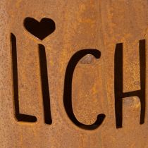 Artikel Metall Laterne Windlicht Edelrost Ø10,5cm H11cm mit Schriftzug 2 Stück