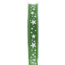 Juteband mit Sternmotiv Grün 15mm 15m
