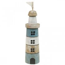 Leuchtturm aus Holz Maritime Holzdeko Blau Weiß H30,5cm