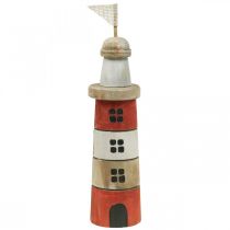Leuchtturm aus Holz Maritime Holzdeko Rot Weiß H30,5cm