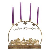 Artikel Lichterbogen Stadtsilhouette Metall Holz Gold H43cm