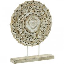 Mandala zum Stellen, Florale Holzdeko, Tischschmuck, Sommerdeko Shabby Chic Natur H39,5cm Ø30cm