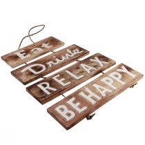 Artikel Maritimes Wanddeko Holzschild "Eat Drink Relax Be Happy" Natur Weiß Vintage Shabby Chic 38×54cm
