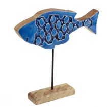 Artikel Maritimer Deko Holz Fisch auf Ständer Blau 25cm × 24,5cm