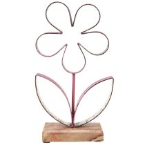 Artikel Metall Deko Blume auf Holz Sockel Altrosa Silber H29cm