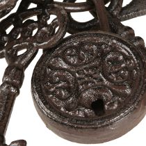 Artikel Metall Schlüsselbund mit Schloss, Braun, H22cm, Gusseisen, Vintage-Dekoration