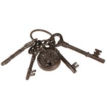 Artikel Metall Schlüsselbund mit Schloss, Braun, H22cm, Gusseisen, Vintage-Dekoration