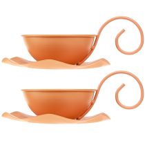 Artikel Metall Deko-Tasse mit Unterteller Orange Ø11,5cm H6cm 2 Stk