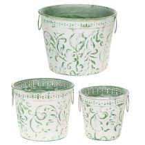 Artikel Metall-Pflanztöpfe mit Henkeln, 3er-Set, Weiß-Grün, Ø25,5/20,5/15,5 cm, H20,5/18,5/16 cm