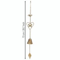 Artikel Metall Windspiel mit Herz und Glocke 72cm Antik Türkisgrün Garten
