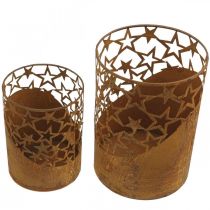 Metall Windlicht Edelrost Deko Sterne Ø15cm/20cm 2er-Set