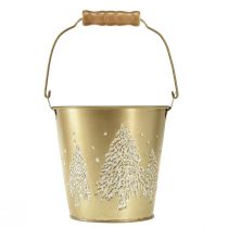 Artikel Metall-Übertopf Eimer Gold mit Tannenbaum-Motiv Ø12cm H11,5cm