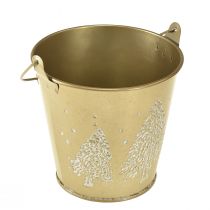 Artikel Metall-Übertopf Eimer Gold mit Tannenbaum-Motiv Ø12cm H11,5cm