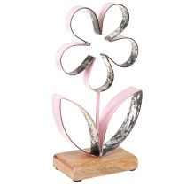 Artikel Metallblume auf Holz Sockel Rosa Silber Vintage H29cm