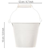 Artikel Metalleimer aus Blech mit Holzgriff Weiß Ø12cm x H10cm 8 Stück