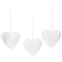 Artikel Herz Anhänger aus Metall mit floralen Mustern 7 cm, Weiß, 6er-Set, Wanddekoration