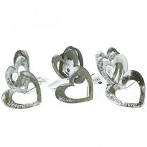 Artikel Metallstecker “Unvergessen” „In Liebe" “In Erinnerung”, Trauerdeko Herzen, Silbern 8×7cm 12St