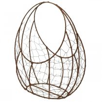 Drahtkorb, Pflanzgefäß aus Metall, Frühlingsdeko, Osterkorb Braun, Edelrost H34cm L30cm