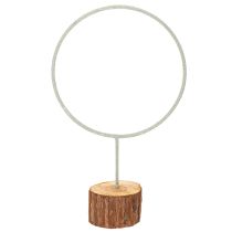Artikel Deko-Ring aus Metall auf Holzsockel 43 cm grau-grün