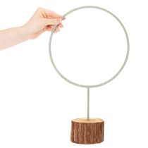 Artikel Deko-Ring aus Metall auf Holzsockel 43 cm grau-grün