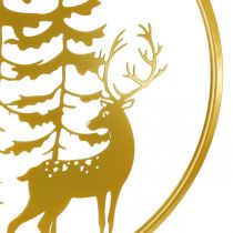 Artikel Dekoring aus Metall Gold Ø38cm mit Hirsch und Tannenmotiv