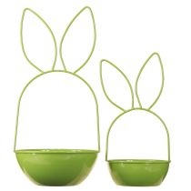 Artikel Pflanzschale aus Metall Hase Grün 34cm und 25cm 2er-Set für Frühlings- und Osterdekoration