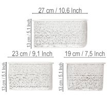 Artikel Metallschalen 3er-Set Eckig, Spitzenmuster, Weiß-Silber, 27/23/19 cm, Dekogefäße
