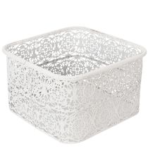 Artikel Metallschalen 3er-Set Eckig, Spitzenmuster, Weiß-Silber, 27/23/19 cm, Dekogefäße