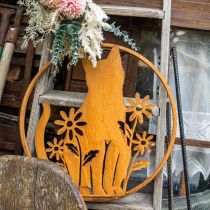 Metallschild Edelrost Katze mit Blumen Ø38cm