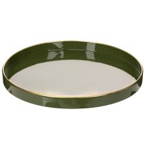 Artikel Deko-Tablett Metall Ø 30 cm Grün mit Goldrand