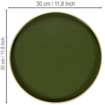 Artikel Deko-Tablett Metall Ø 30 cm Grün mit Goldrand