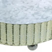 Tablett zum Dekorieren, Kerzentablett oval, Metalldeko Silbern, Grün Shabby Chic L25/22/18cm H6cm 3er-Set