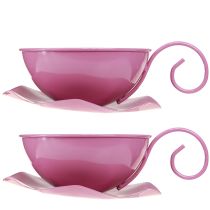 Artikel Metalltasse mit Unterteller Ø16cm H9cm Rosa Dekoschale Innenbereich 2er-Set