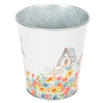 Artikel Metallblumentopf mit Vogelhaus-Motiv 13cm Ø11,5cm für Innen- und Außendekoration