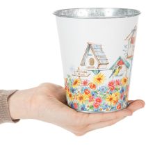 Artikel Metallblumentopf mit Vogelhaus-Motiv 13cm Ø11,5cm für Innen- und Außendekoration