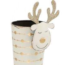 Artikel Rentier-Pflanztopf aus Metall, Adventsdeko, Weiß-Gold, H28cm, Ø8,5cm