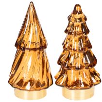 Artikel Glas Weihnachtsbaum LED 13 cm Braun-Gold Batteriebetrieben 2er Set Innenbereich